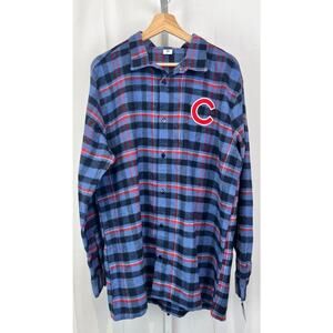 CHICAGO CUBS Wrigley SGA Plaid Flannel Shirt Long Sleeve Button Down Blue Red XL